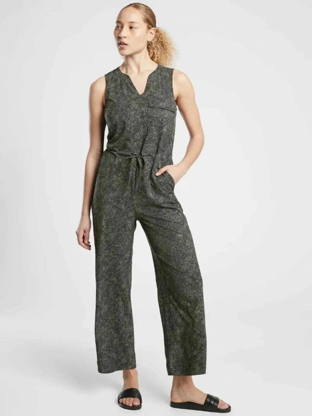 Athleta Black&Gray Topanga Printed Jumpsuit Sz.M